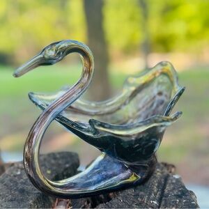 Vintage Murano Hand Blown Glass Lavender Swirl Glass Swan